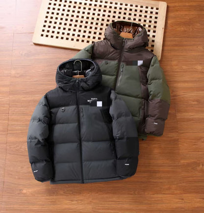 GMabcd UE Down Jacket Unisex Color Block T Waterproof Warm Color Block Hooded Thickened Couple Hooded Down Jacket