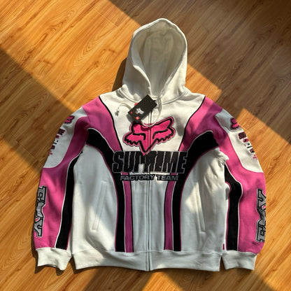 Sup x Fox Collab Fleece-Lined Zip-Up Hooded Sweatshirt Jacket Unisex