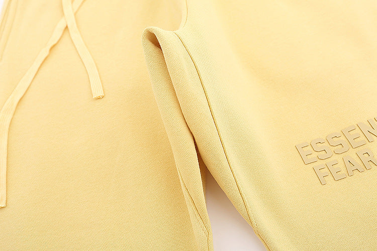 FQG Double-Line ESSENTIALS Hooded Sweatshirt with 3D Silicone Letter Print Unisex Loose Hoodie