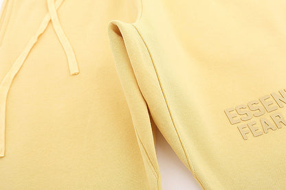 FQG Double-Line ESSENTIALS Hooded Sweatshirt with 3D Silicone Letter Print Unisex Loose Hoodie