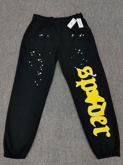 [Fleece Lined]Young Thug American Style Brand Sp5DER 555555 Spider Web Foam Print Casual Unisex Sweatpants