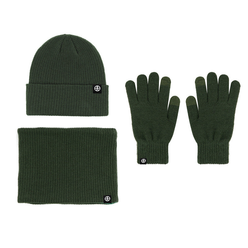 Winter Warm Woolen Hat Scarf Gloves Three-Piece Suit Windproof Adult Knitted Hat Three-Piece Set