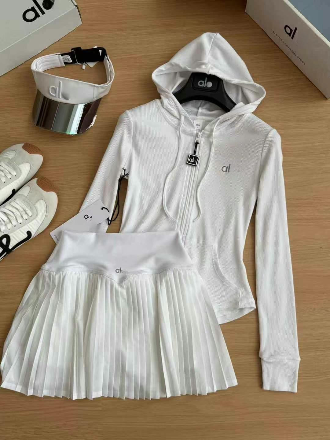 A-L High-Quality Hooded Zipper Jacket and Pleated Skirt Set Two-Piece Slim Fit Versatile Yoga Sports