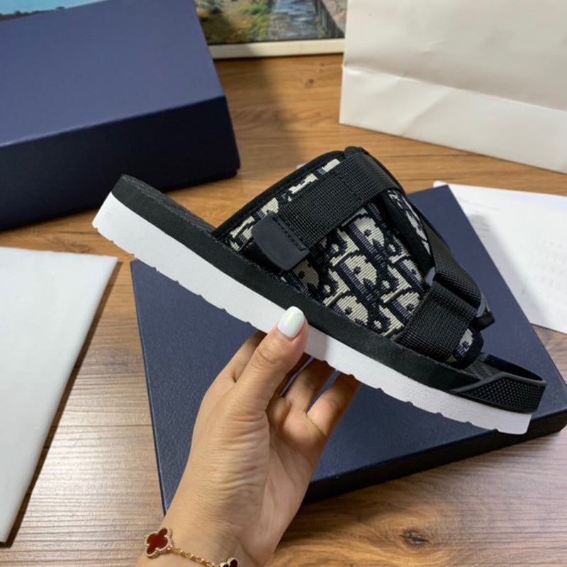 GMabcd Men's Fashion Printed Cloth Magic Tape Casual Slip-On Sandals Non-Slip Outdoor Beach