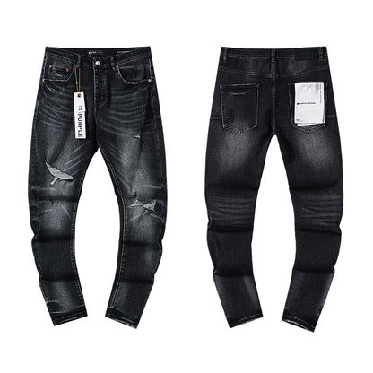 Jeans Washed and Distressed Retro Tattered Jeans Splash Ink Ruffle Handsome and Beautiful Style