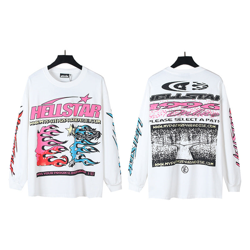 2025 Summer New American Fashion Brand Male and Female Couples Wear plus Size Loose Pullover Long Sleeve T-shirt Teenagers