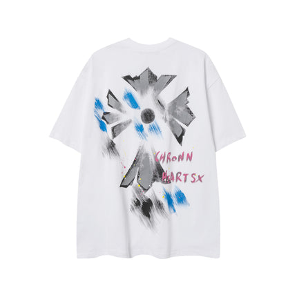 2025 New CHRM Heart Cross Sanskrit Patch Print Embroidery Loose Short Sleeve for Men and Women