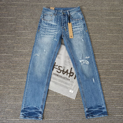 Men's KSB Jeans Straight Leg Ripped Stretch American High Street Casual Men's Jeans