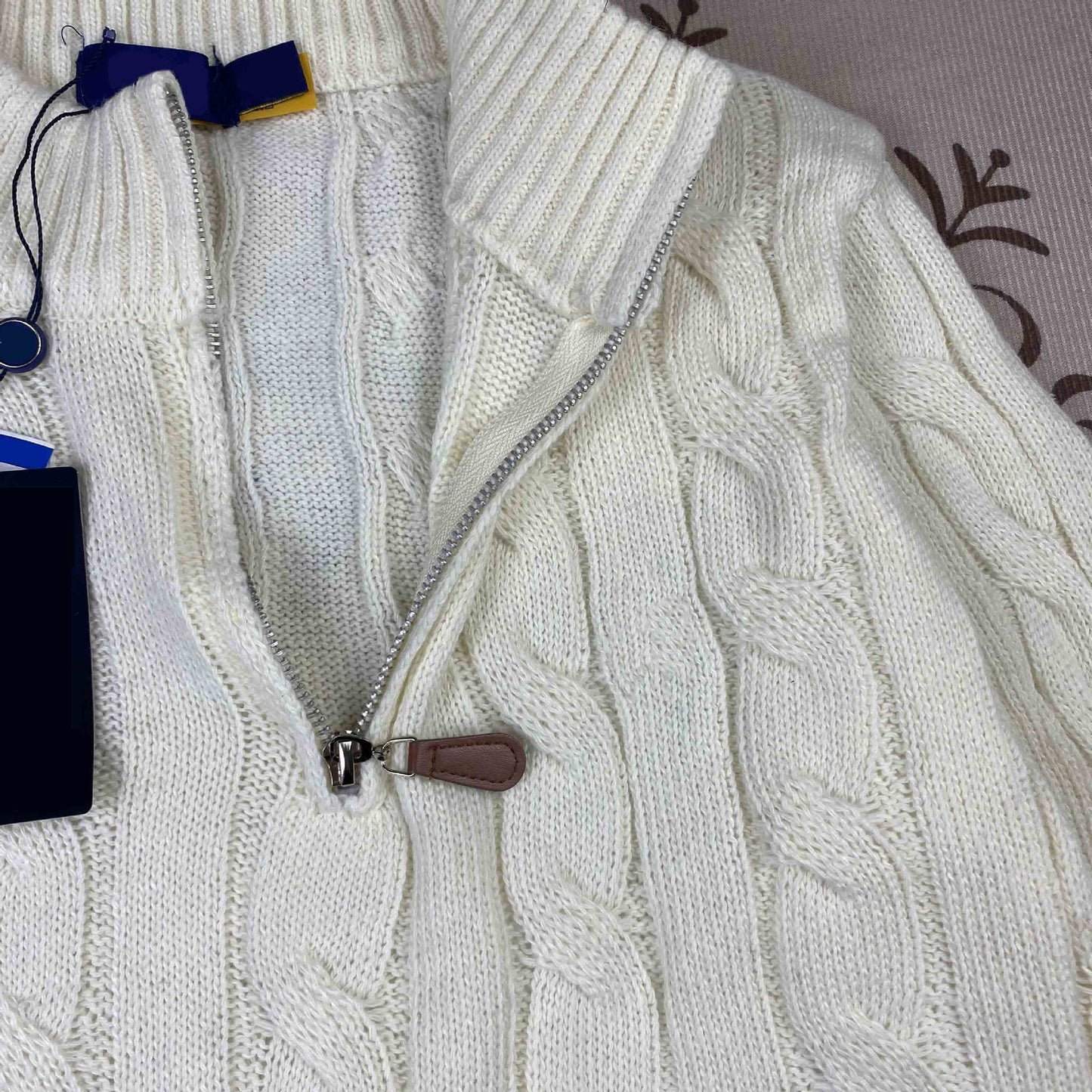 Real Shot RL Raffi Pony Label Embroidered Knit Sweater Men Autumn Winter Stand Collar Cable Couple Half Zip Sweater Women