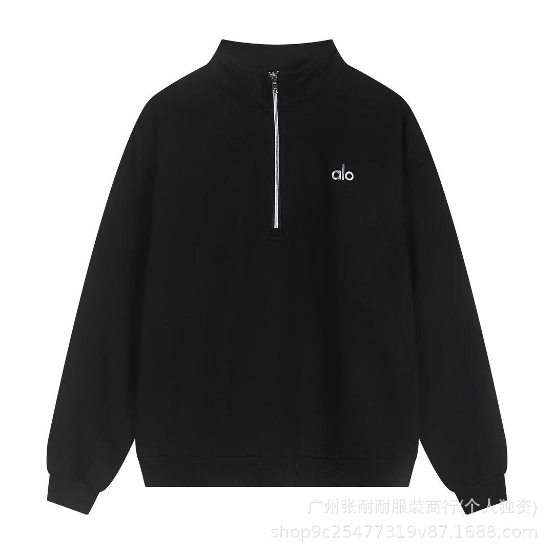 A-L-O Half-Zip Sweatshirt for Women, Autumn and Winter Loose Stand Collar Slimming Jacket, Casual Sports Top