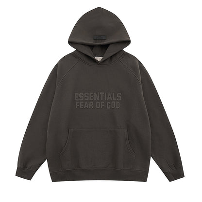 FQG Double-Line ESSENTIALS Hooded Sweatshirt with 3D Silicone Letter Print Unisex Loose Hoodie