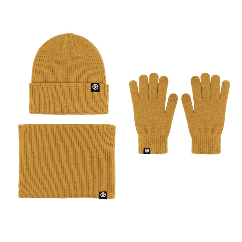 Winter Warm Woolen Hat Scarf Gloves Three-Piece Suit Windproof Adult Knitted Hat Three-Piece Set