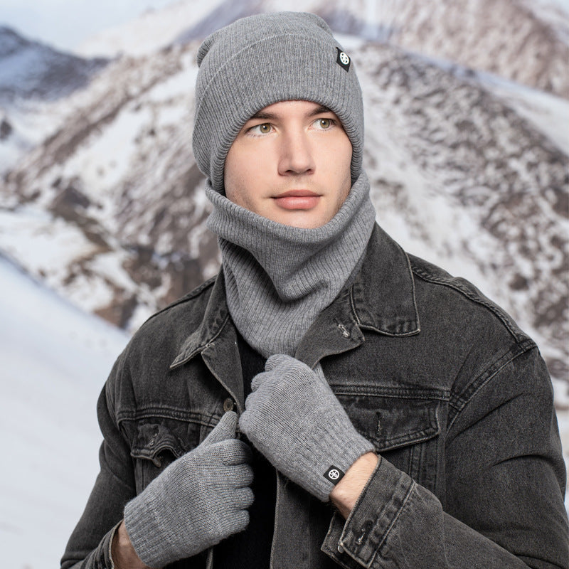 Winter Warm Woolen Hat Scarf Gloves Three-Piece Suit Windproof Adult Knitted Hat Three-Piece Set