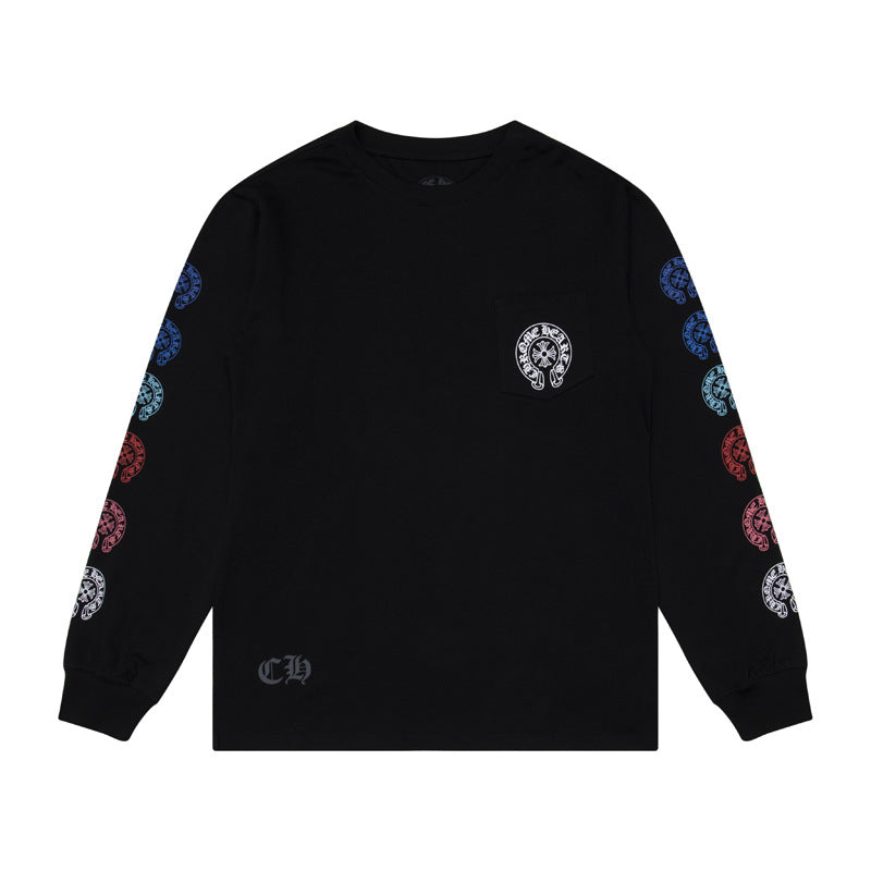 Ch Heart High-Quality Double Yarn Pure Cotton Unisex Printed Long Sleeve T-Shirt