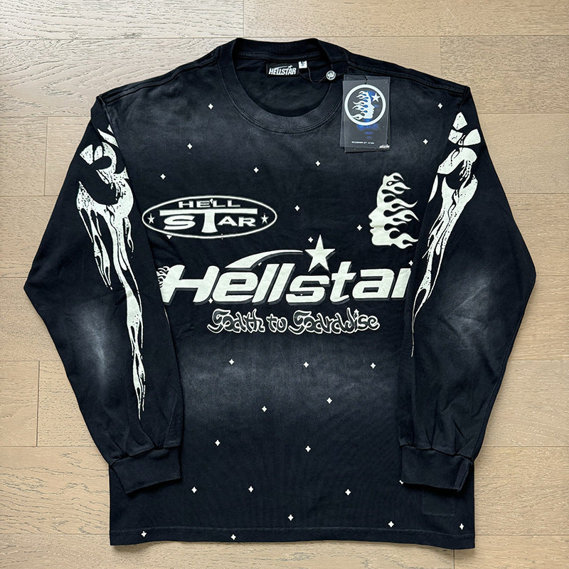 2025 Summer New American Fashion Brand Male and Female Couples Wear plus Size Loose Pullover Long Sleeve T-shirt Teenagers