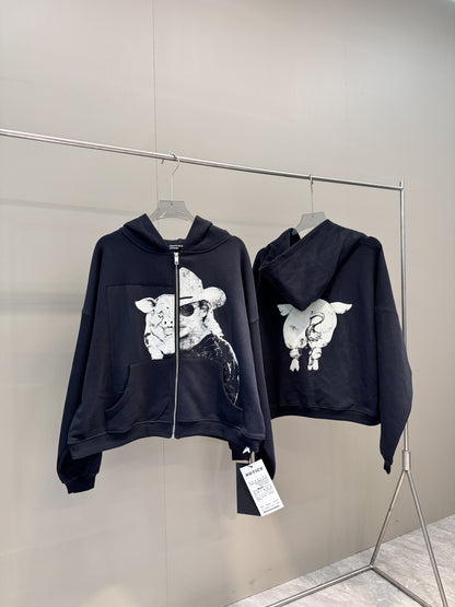 High-Quality ERD Melancholy Rich Second Generation Hooded Sweatshirt Washed Vintage Distressed Jacket Autumn Winter Zipper Coat