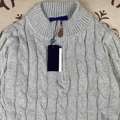 Real Shot RL Raffi Pony Label Embroidered Knit Sweater Men Autumn Winter Stand Collar Cable Couple Half Zip Sweater Women