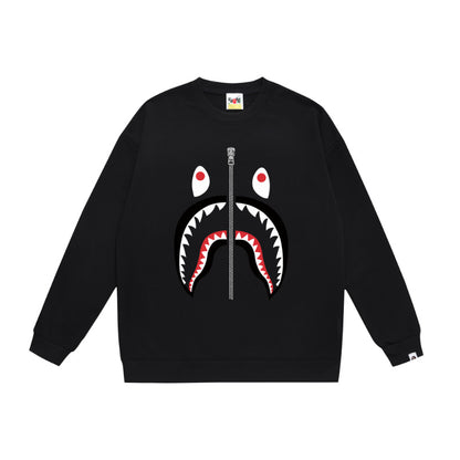 Terry Sweatshirt with Ape Man Letter Print, Unisex, Pure Cotton, Loose Fit, Thin, Crew Neck Pullover Top, Outerwear