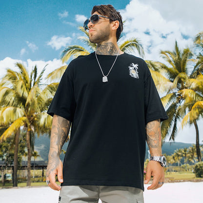 Trendy Fashion Casual Plus Size Men's Short Sleeve T-Shirt Round Neck Fat Man Plus Size Short Sleeve Base Shirt Cotton Sweat-Absorbing Shirt