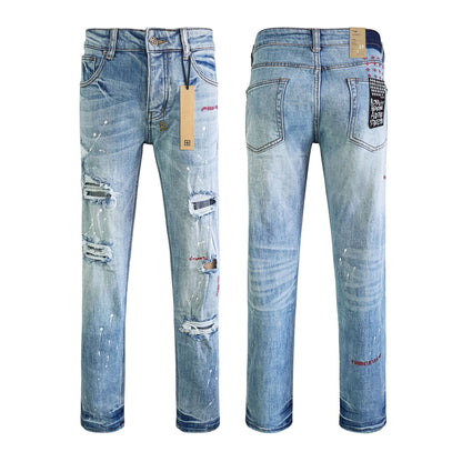Men's KSB Jeans Straight Leg Ripped Stretch American High Street Casual Men's Jeans