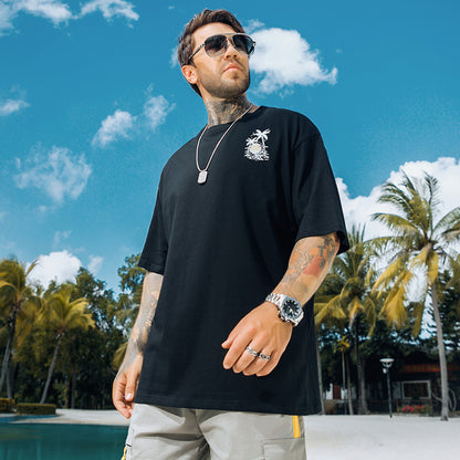 Trendy Fashion Casual Plus Size Men's Short Sleeve T-Shirt Round Neck Fat Man Plus Size Short Sleeve Base Shirt Cotton Sweat-Absorbing Shirt