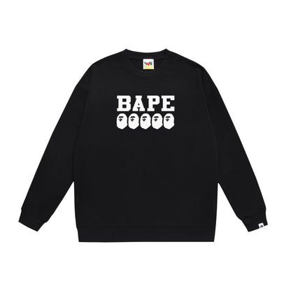 Terry Sweatshirt with Ape Man Letter Print, Unisex, Pure Cotton, Loose Fit, Thin, Crew Neck Pullover Top, Outerwear