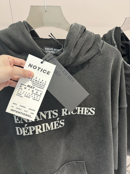 High-Quality ERD Melancholy Rich Second Generation Hooded Sweatshirt Washed Vintage Distressed Jacket Autumn Winter Zipper Coat