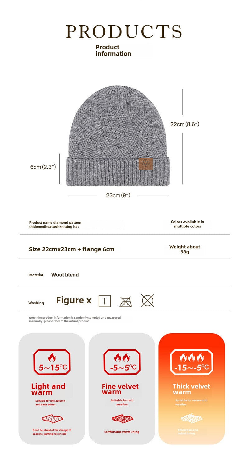 Winter Double Layer Fleece-lined Thickened Knitted Hat Women's Solid Color Wool Warm Windproof Earflaps Slipover Flanging Woolen Cap