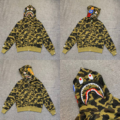 Fashion Brand Shark Camouflage Zipper Sweater Men and Women Couple Loose Cotton Fleece-lined Hooded Cardigan Coat Men