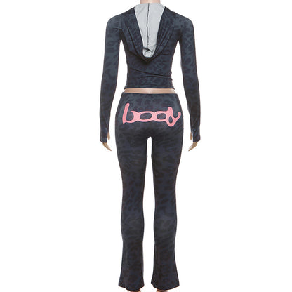 2025 Autumn Women's New Fashion Hooded Camouflage Print Long Sleeve Sports Trendy Slim Fit Long Pants Two-Piece Set