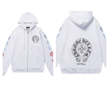 CH Autumn Winter New Cross Scroll Simple Classic Hooded Sweatshirt Zipper Pure Cotton Jacket