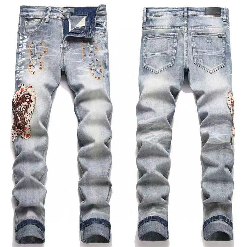 GMAM Heavy Craft Washed Distressed High Street Embroidered Unisex Jeans