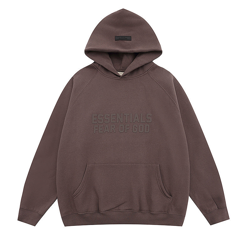 FQG Double-Line ESSENTIALS Hooded Sweatshirt with 3D Silicone Letter Print Unisex Loose Hoodie