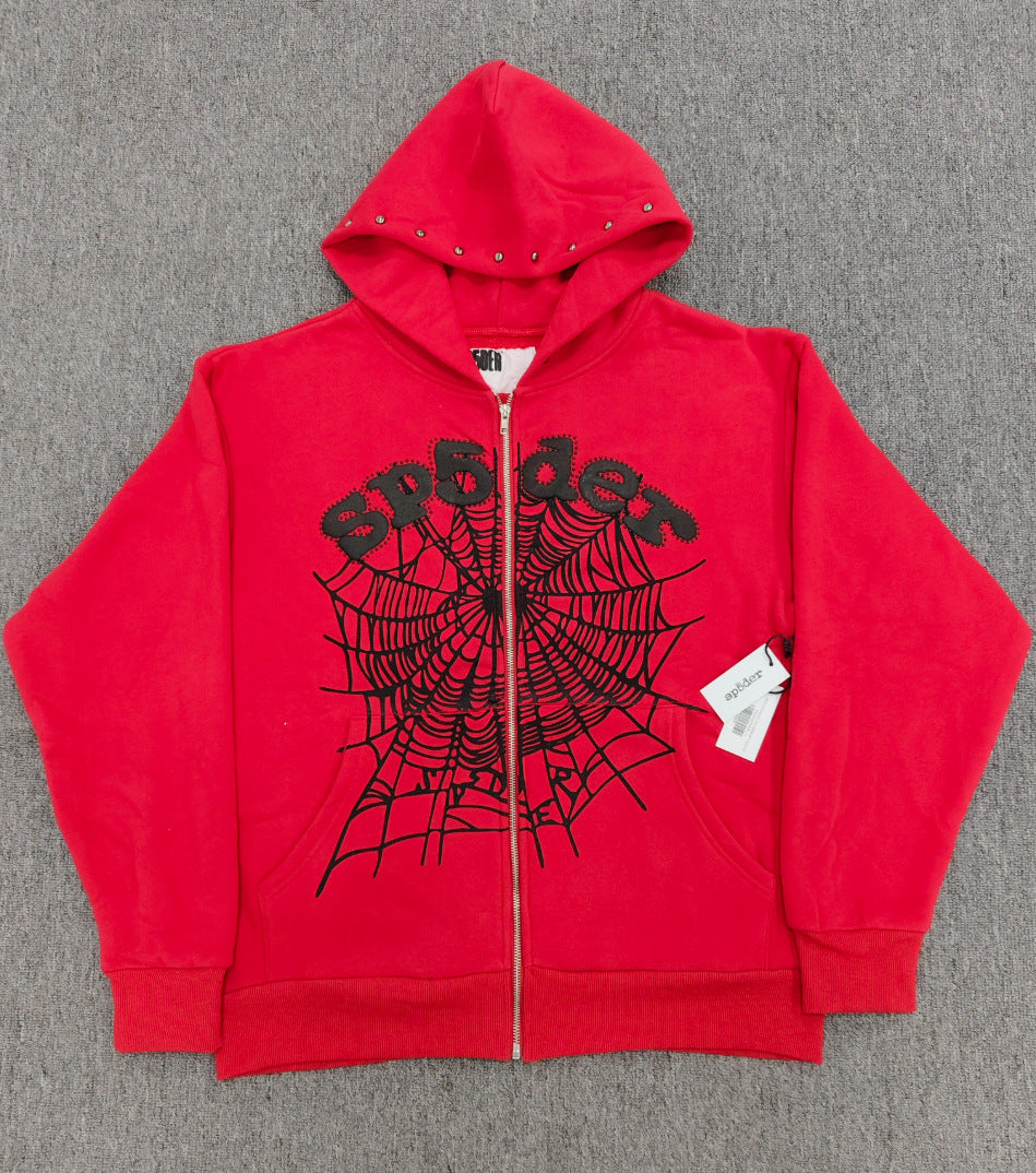 Trendy Brand Hoodie Casual Jacket Letter Black Strap Rhinestone Zipper Sp5-der Sweatshirt Men