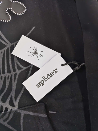 Trendy Brand Hoodie Casual Jacket Letter Black Strap Rhinestone Zipper Sp5-der Sweatshirt Men