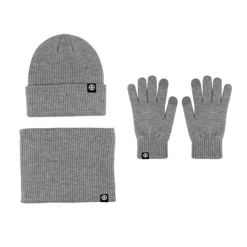 Winter Warm Woolen Hat Scarf Gloves Three-Piece Suit Windproof Adult Knitted Hat Three-Piece Set