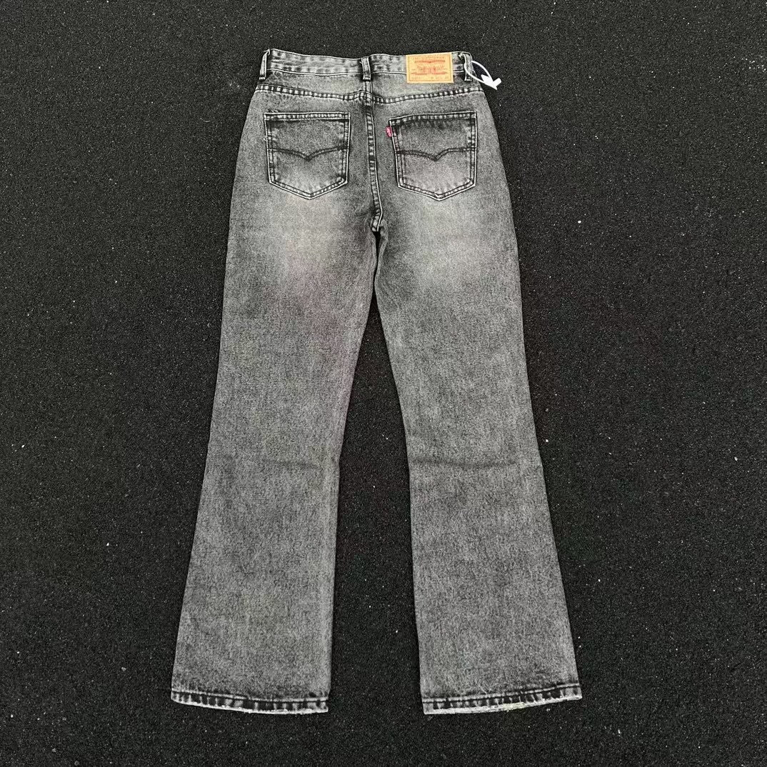 Cleanfit Ice Blue Marble Style Washed Vintage Flared Jeans Distressed Vibes