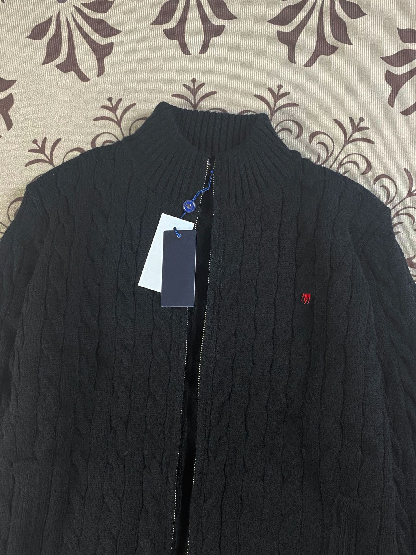 RL Raff Pony Label Autumn Winter Warm Cable Knit Zipper Sweater Cardigan Women Embroidered Cable Cardigan Men