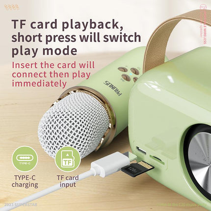 GMABCD Mini Karaoke Machine PortableBluetooth Speaker with Wireless Microphone 6Sound Modes for Kids Home Party Birthday Giftsfor Girls Boys