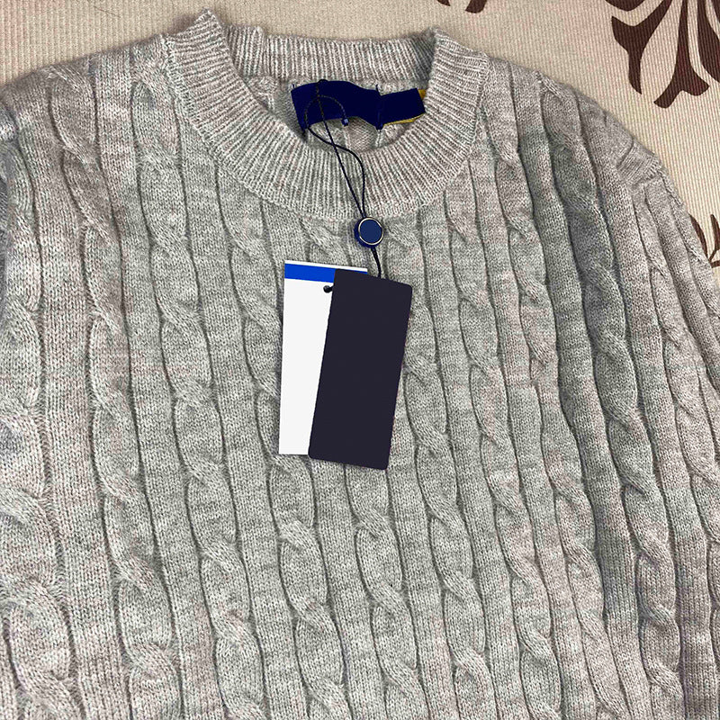 RL Sweater Women Embroidered Round Neck Knitwear Men Autumn Winter Warm Cable Couple