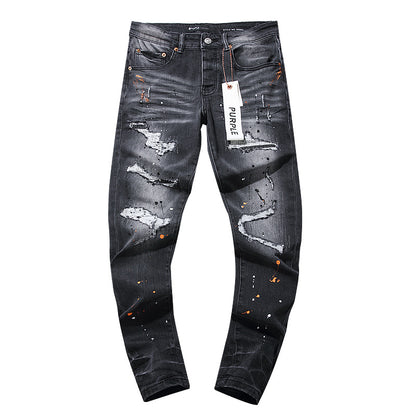 Jeans Washed and Distressed Retro Tattered Jeans Splash Ink Ruffle Handsome and Beautiful Style