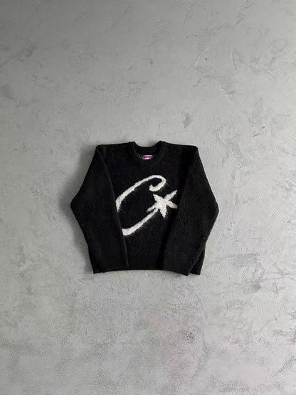 DRILL Style American Street Hip-Hop Embroidered Letter Stand Collar Zipper Cardigan Knitted Sweater Men's Trendy Brand Jacket