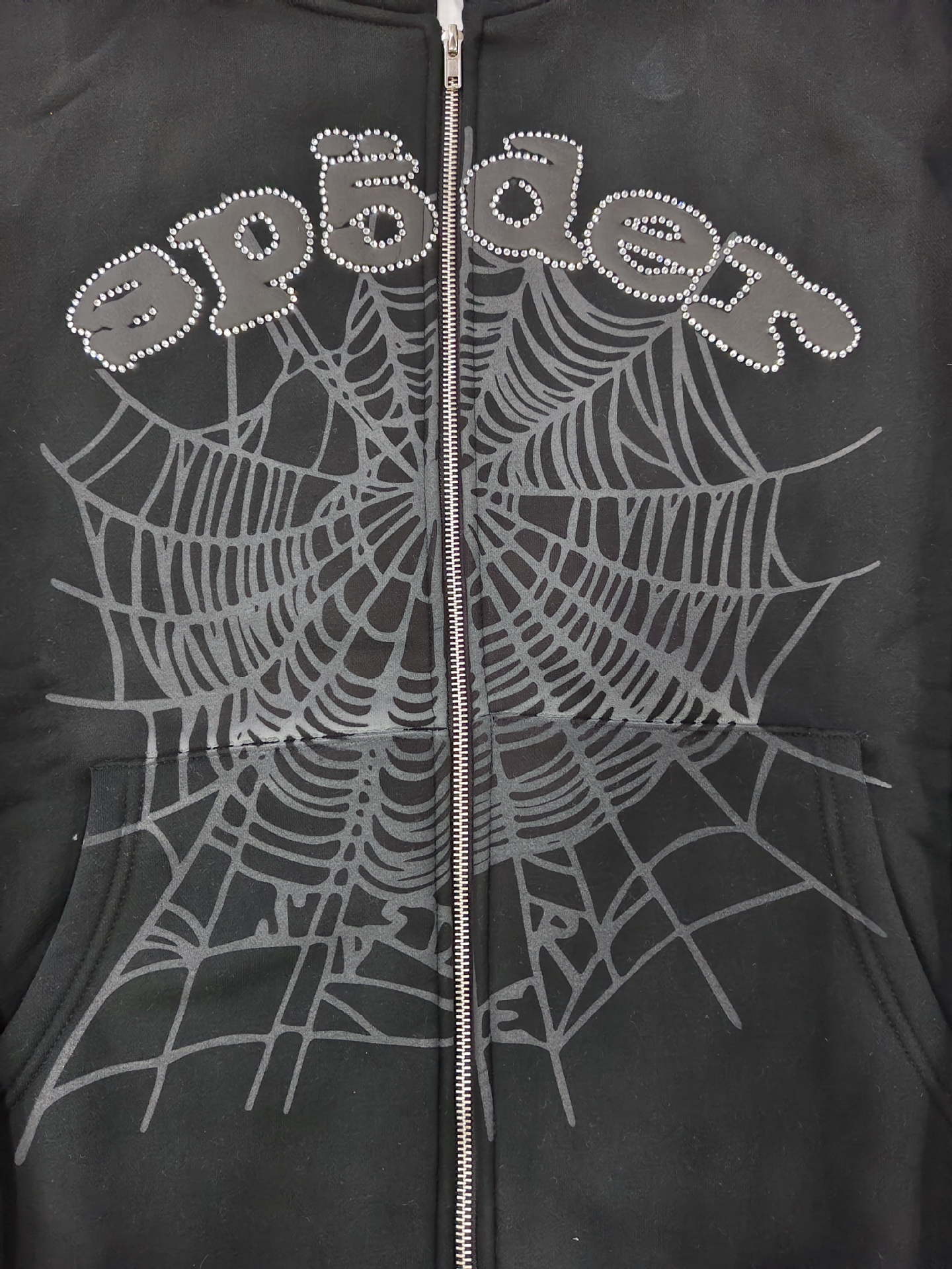 Trendy Brand Hoodie Casual Jacket Letter Black Strap Rhinestone Zipper Sp5-der Sweatshirt Men