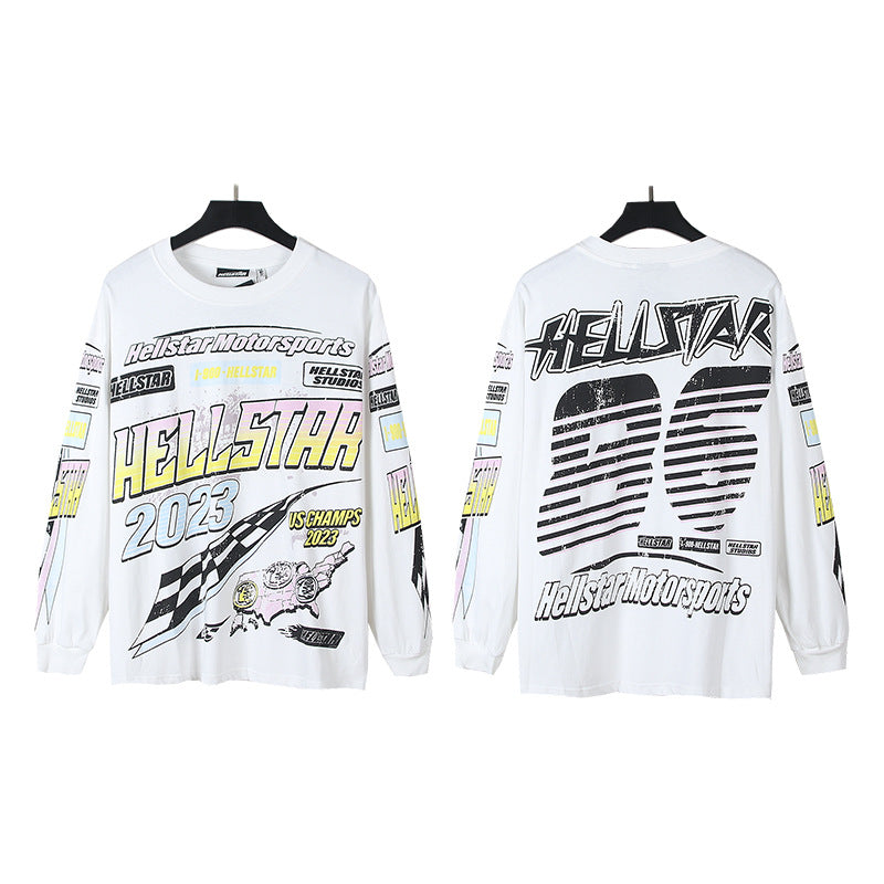 2025 Summer New American Fashion Brand Male and Female Couples Wear plus Size Loose Pullover Long Sleeve T-shirt Teenagers