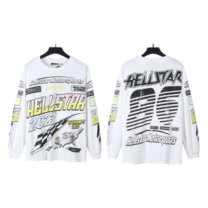 2025 Summer New American Fashion Brand Male and Female Couples Wear plus Size Loose Pullover Long Sleeve T-shirt Teenagers