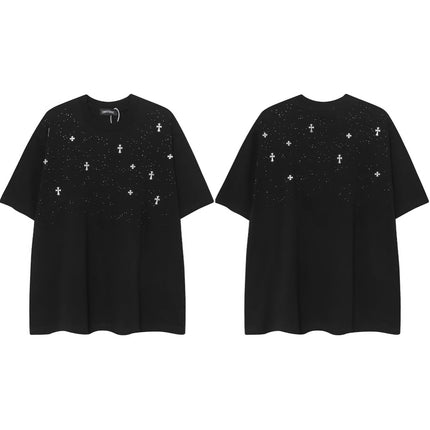 2025 New CHRM Heart Cross Sanskrit Patch Print Embroidery Loose Short Sleeve for Men and Women