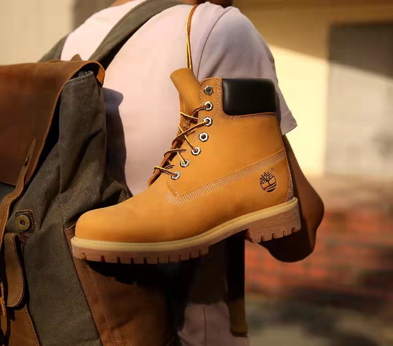 GMABCD Classic Yellow Boots Thick-Soled Martin Boots Men's Couple First Layer Cowhide Outdoor High-Top Boots
