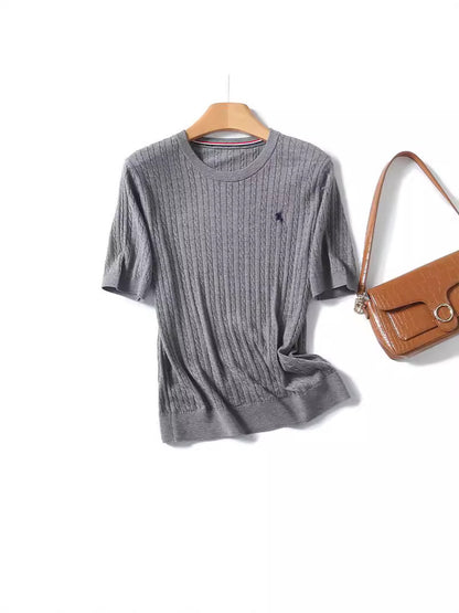 Miu Series Spring and Summer round Neck Embroidered Ruff Pony Fashion Simple Knitwear Female Tn2258 Fashion All-Matching