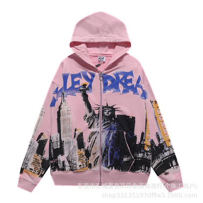 1996 Embroidered Logo Letter Zip-Up Loose-Fit Unisex Hooded Sweatshirt (Part 2)