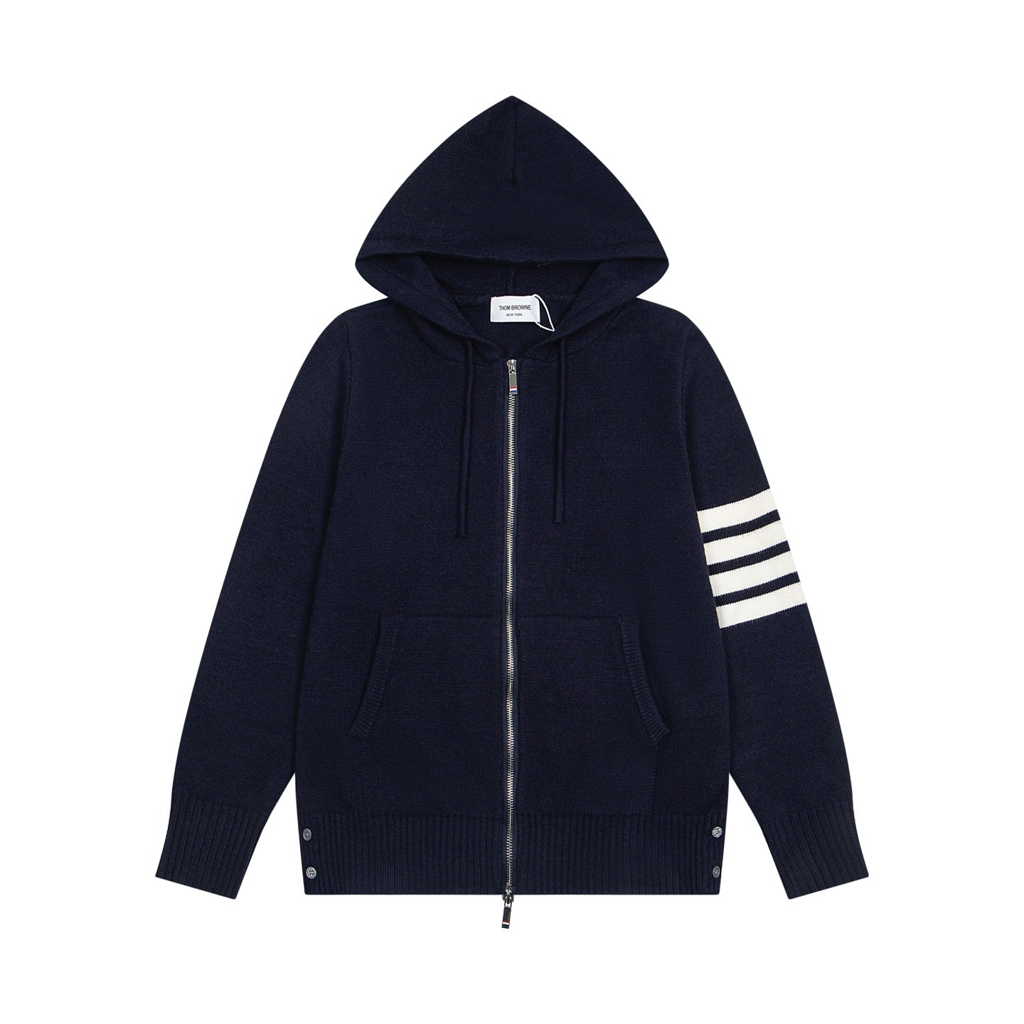 Tom Browne TB Sailboat Hooded Cardigan Color Block Zipper Knitted Sweater Jacket